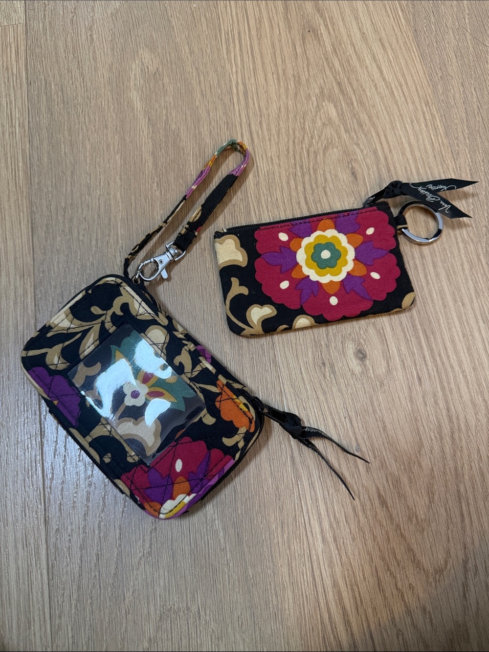 Vera Bradley Floral Black Multicolor Wristlet and Key Pouch Set